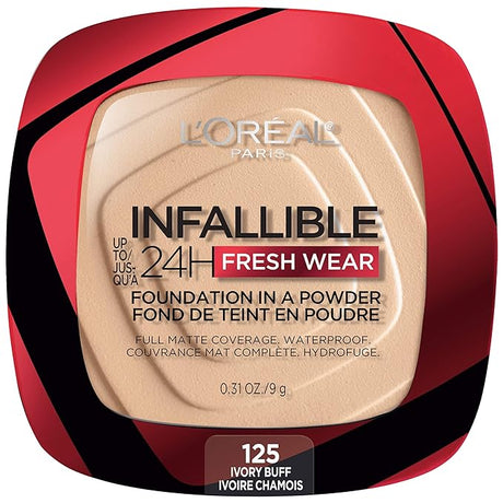 L'Oreal Paris Infallible Fresh Wear Foundation in a Powder, Up to 24H Wear, Ivory, 0.31 oz.