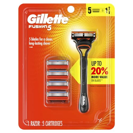 Gillette Fusion5 Razor for Men – Comfortable Shaving with Handle and 5 Blade Refills for Smooth Skin