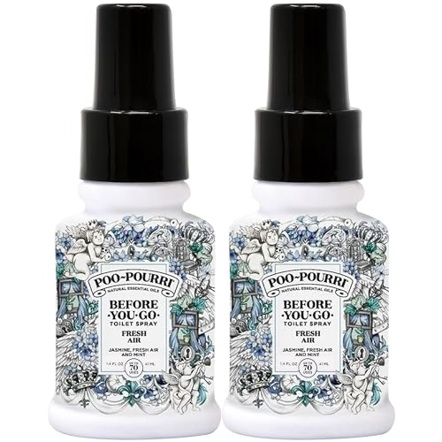 Poo-Pourri Toilet Spray Fresh Air – 1.4 Fl Oz, Jasmine, Fresh Air & Mint Scents, 2-Pack for Odor Control