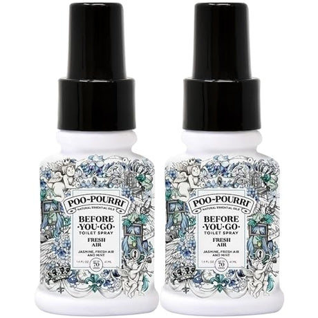 Poo-Pourri Toilet Spray Fresh Air – 1.4 Fl Oz, Jasmine, Fresh Air & Mint Scents, 2-Pack for Odor Control