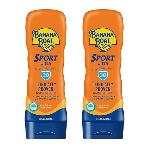 Banana Boat Sport Ultra SPF 30 Sunscreen Lotion, 8oz, providing broad-spectrum protection against UVA and UVB rays, designed for active outdoor use with long-lasting, water-resistant formula.