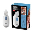 Braun Electric Nasal Aspirator, designed for gentle and effective mucus removal in infants and toddlers, with two suction settings and easy-to-clean parts.