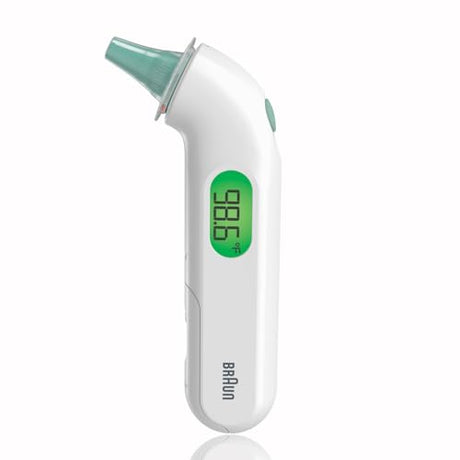 Braun ThermoScan 4 Digital Ear Thermometer, designed for accurate and easy temperature readings with a pre-warmed tip to ensure comfort and reliability for all ages.