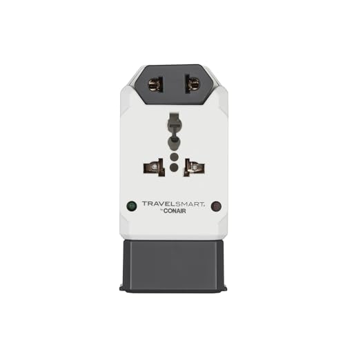 Conair Universal Travel Adapter with USB, a compact and versatile adapter designed for international use, featuring USB ports for convenient device charging on the go.
