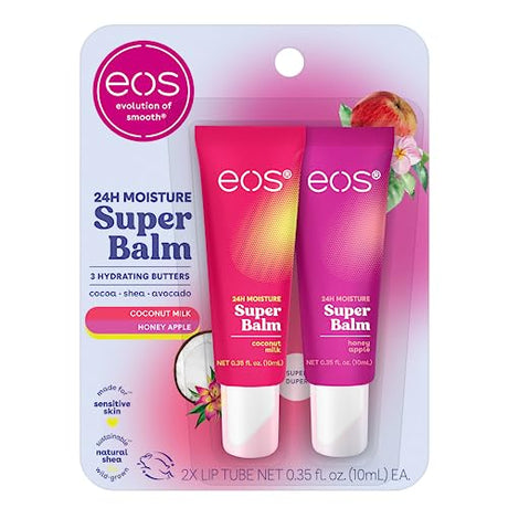 eos 24H Moisture Super Balm in Coconut Milk & Honey Apple, a nourishing balm that provides long-lasting hydration and a soothing fragrance for lips and skin.
