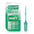 GUM Soft-Picks Comfort Flex dental picks, mint flavor, pack of 80 flexible interdental cleaners in green and white packaging.