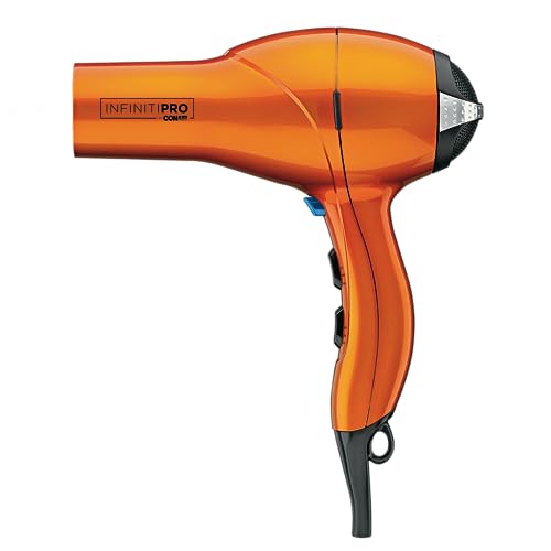INFINITIPRO BY CONAIR Hair Dryer in vibrant orange, featuring advanced ionic technology for frizz control, faster drying, and smooth, shiny hair.
