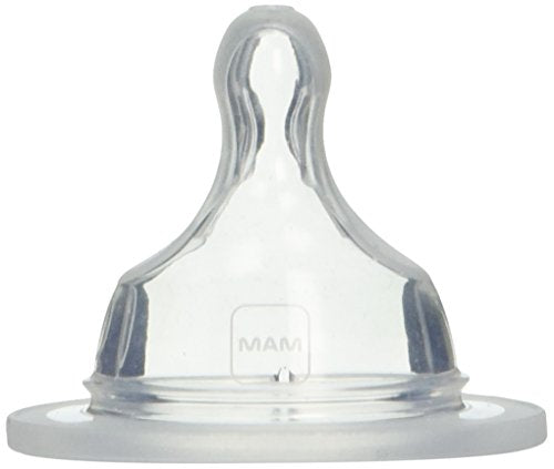 MAM Slow Flow Nipples Level 1 for newborns 0+ months, 2-count pack, designed for a smooth feeding experience with MAM baby bottles.
