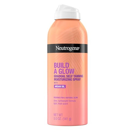 Neutrogena Build-A-Glow Gradual Self-Tanning Moisturizing Spray, designed to provide a natural-looking tan while hydrating skin with a lightweight mist.