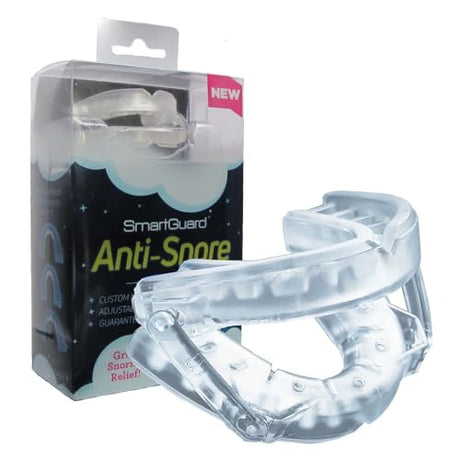 SmartGuard Anti Snore Device, a comfortable and effective oral appliance designed to reduce snoring and improve sleep quality by gently repositioning the jaw