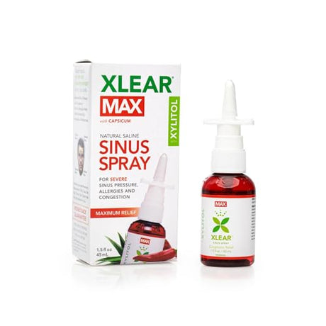 Xlear MAX Saline Nasal Spray, designed to relieve nasal congestion with a powerful saline formula, providing fast and effective moisture to dry or blocked nasal passages.
